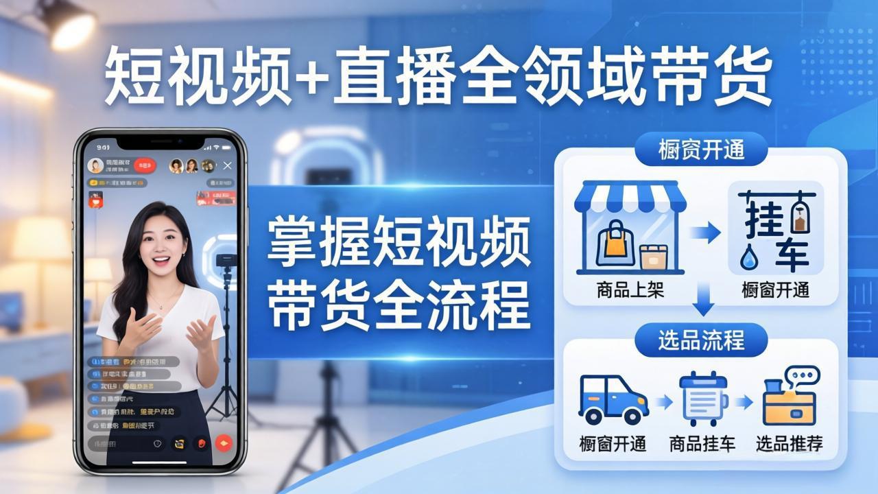 短视频+直播全领域带货：掌握橱窗开通、挂车、选品、爆款文案改编等短视频带货全流程-好运多多