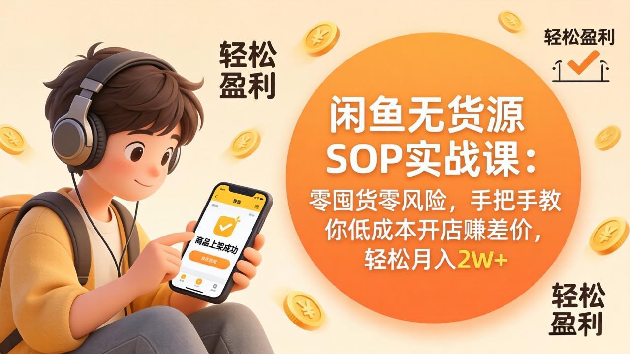 闲鱼无货源SOP实战课：零囤货零风险，手把手教你低成本开店赚差价，轻松月入2w+-好运多多