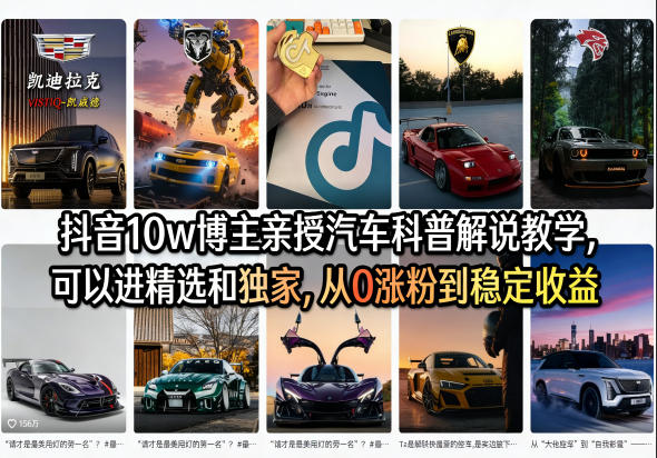 抖音10w博主亲授汽车科普解说教学,可以进精选和独家,从0涨粉到稳定收益(详细视频课程+1T素材)-好运多多
