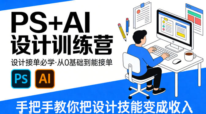 设计接单必学,PS+AI设计训练营,从0基础到能接单,手把手教你把设计技能变成收入-好运多多