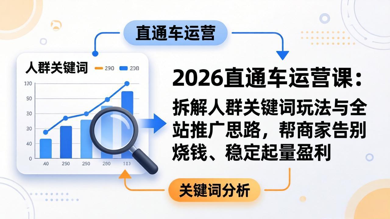 2026直通车运营课：拆解人群关键词玩法与全站推广思路，帮商家告别烧钱、稳定起量盈利-好运多多