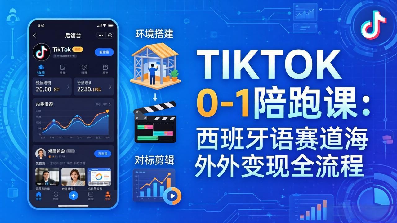 TIKTOK 0-1 陪跑课：从环境搭建到刷对标剪辑，西班牙语赛道海外变现全流程-好运多多