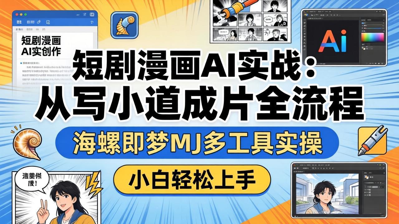 短剧漫画AI实战：从写小说到成片全流程，海螺即梦MJ多工具实操，小白轻松上手-好运多多