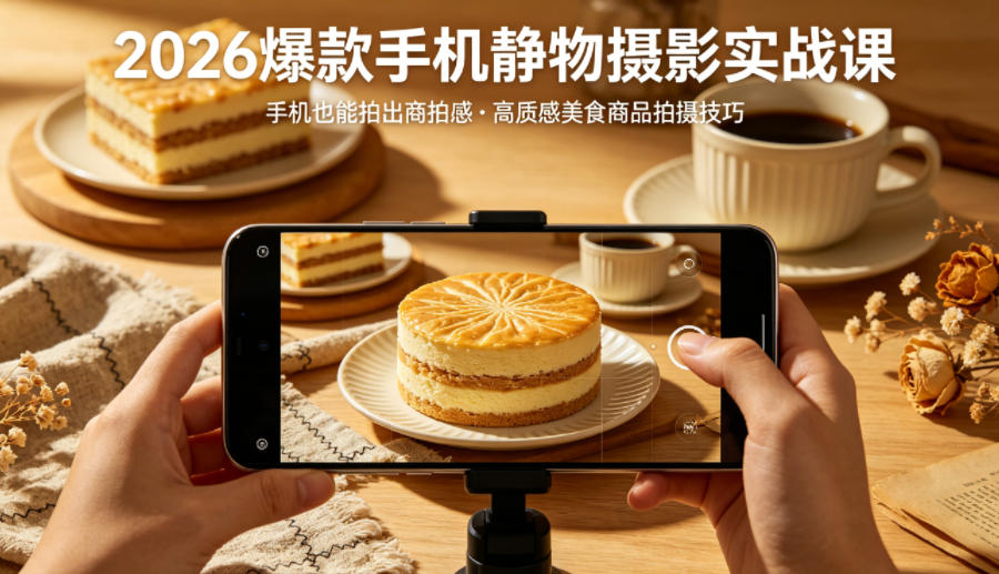 2026爆款手机静物摄影实战课，手机也能拍出商拍感，学会拍出高质感美食商品-好运多多