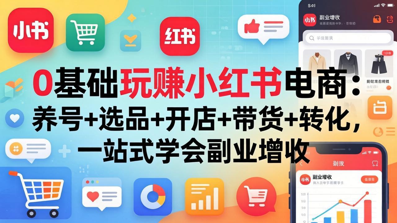 0基础玩赚小红书电商：养号+选品+开店+带货+转化，一站式学会副业增收-好运多多