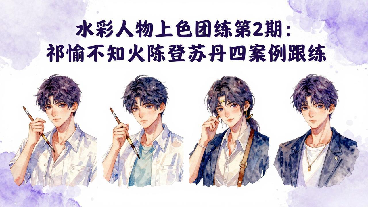 水彩人物上色团练第2期:祁煜不知火陈登苏丹四案例跟练,手把手提升绘画能力-好运多多