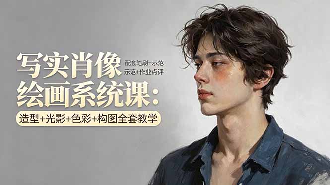 写实肖像绘画系统课:造型+光影+色彩+构图全套教学,配套笔刷+示范+作业点评-好运多多