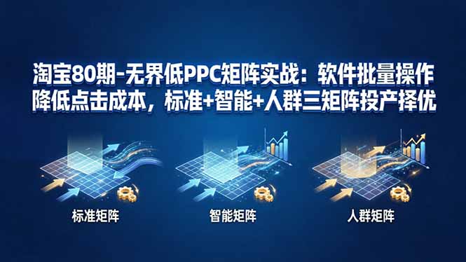 淘宝80期-无界低PPC矩阵实战：软件批量操作降低点击成本，标准+智能+人群三矩阵投产择优-好运多多