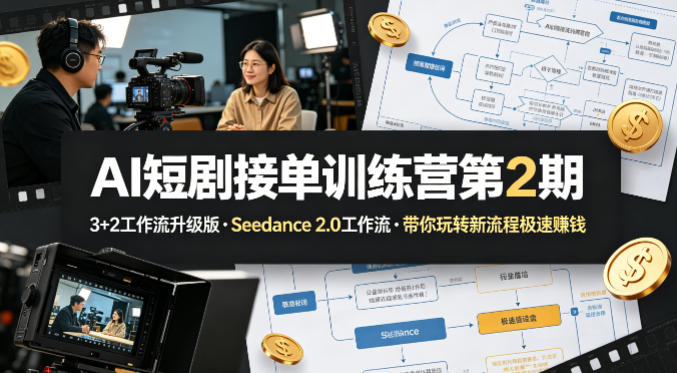 AI短剧接单训练营第2期,3+2工作流升级版,Seedance 2.0工作流,带你玩转新流程极速賺钱-好运多多