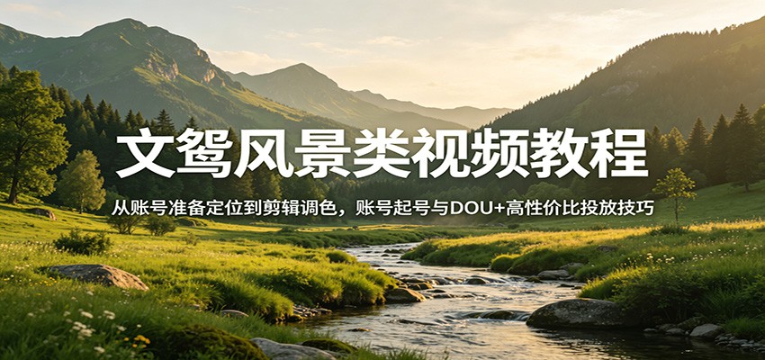 文鸳风景类视频教程:从账号准备定位到剪辑调色,账号起号与DOU+高性价比投放技巧-好运多多