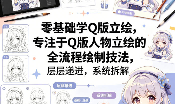 零基础学Q版立绘，专注于Q版人物立绘的全流程绘制技法，层层递进，系统拆解-好运多多