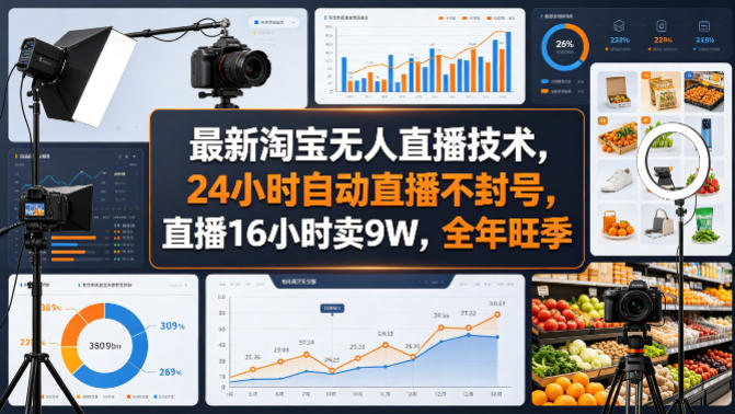 最新淘宝无人直播技术，24小时自动直播不封号，直播16小时卖9W，全年旺季【揭秘】-好运多多