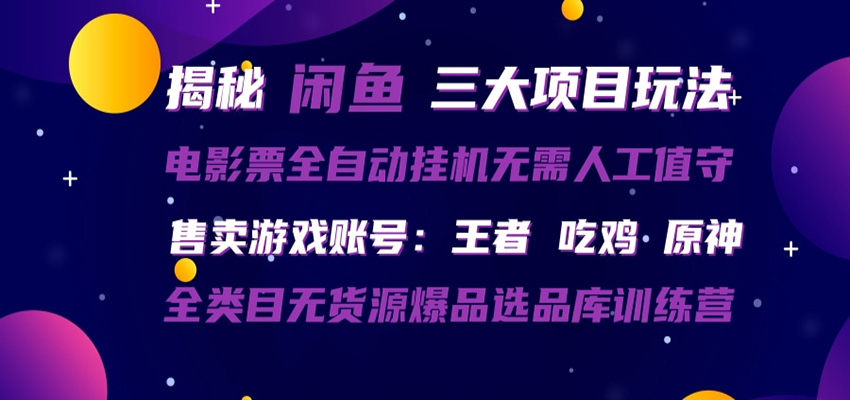 闲鱼三种玩法 全自动电影票 售卖游戏账号 爆品选品库训练营-好运多多