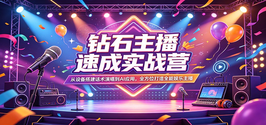 钻石主播速成实战营：从设备搭建话术演唱到AI应用，全方位打造全能娱乐主播-好运多多
