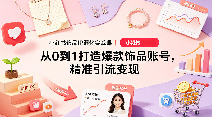 小红书饰品IP孵化实战课｜从0到1打造爆款饰品账号，精准引流变现-好运多多
