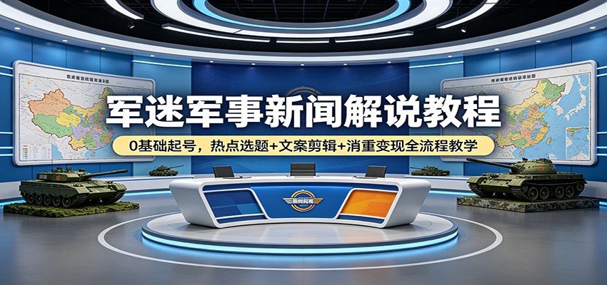 军迷军事新闻解说教程：0基础起号，热点选题+文案剪辑+消重变现全流程教学-好运多多