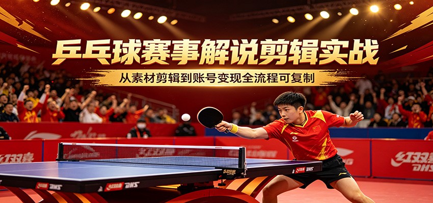 乒乓球赛事解说剪辑实战，从素材剪辑到账号变现全流程可复制-好运多多