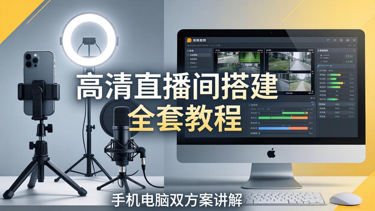 高清直播间搭建全套教程，手机电脑双方案讲解，设备选型调试多机位实操教学-好运多多