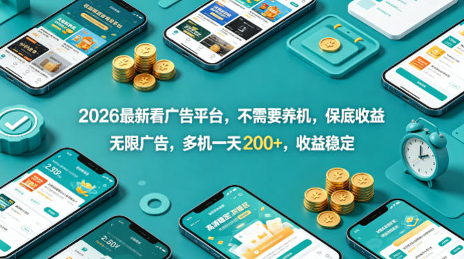 2026最新看广告平台，不需要养机，保底收益，无限广告，多机一天200+，收益稳定【揭秘】-好运多多