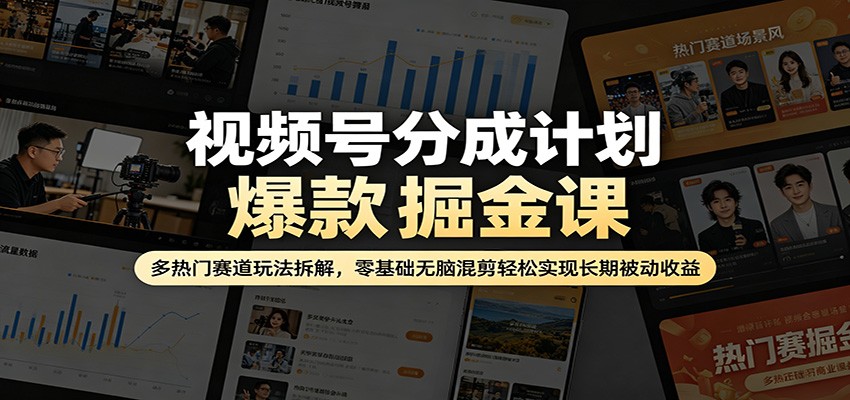 视频号分成计划爆款掘金课：多热门赛道玩法拆解，零基础无脑混剪轻松实现长期被动收益-好运多多
