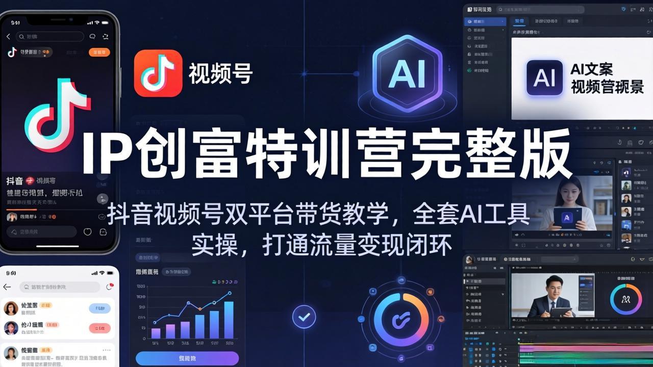 IP创富特训营完整版：抖音视频号双平台带货教学，全套AI工具实操，打通流量变现闭环-好运多多