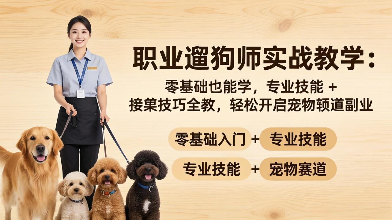 职业遛狗师实战教学：零基础也能学，专业技能 + 接单技巧全教，轻松开启宠物赛道副业-好运多多