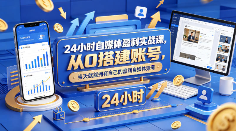 24小时自媒体盈利实战课，从0搭建账号，当天就能拥有自己的盈利自媒体账号-好运多多