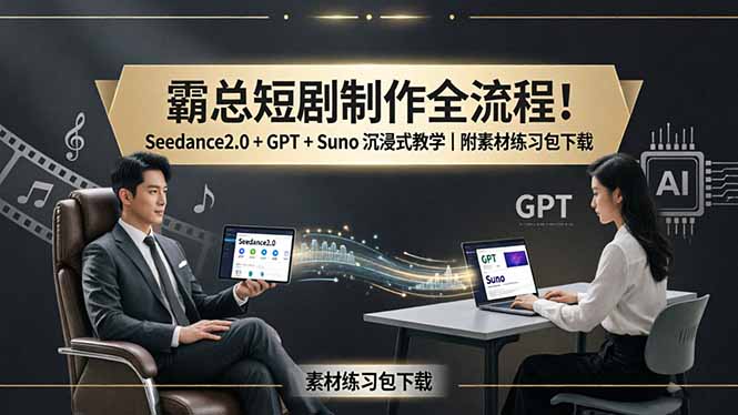 霸总短剧制作全流程！Seedance2.0 + GPT + Suno 沉浸式教学｜附素材练习包下载-好运多多