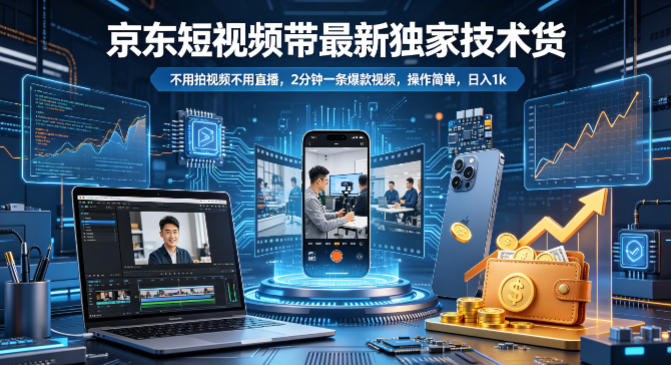 京东短视频带货最新独家技术，不用拍视频不用直播，2分钟一条爆款视频，操作简单，日入1k+【揭秘】-好运多多