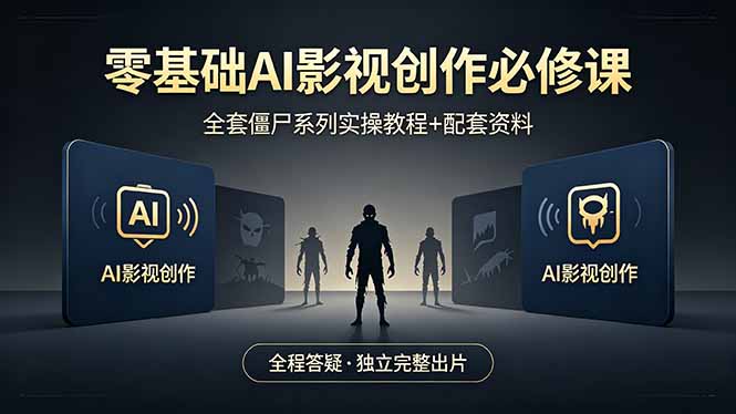 零基础AI影视创作必修课，全套僵尸系列实操教程加配套资料，全程答疑带你独立完整出片-好运多多
