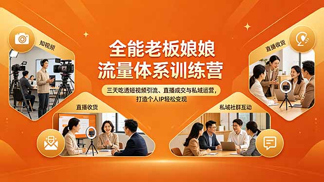 全能老板娘流量体系训练营，三天吃透短视频引流、直播成交与私域运营，打造个人IP轻松变现-好运多多