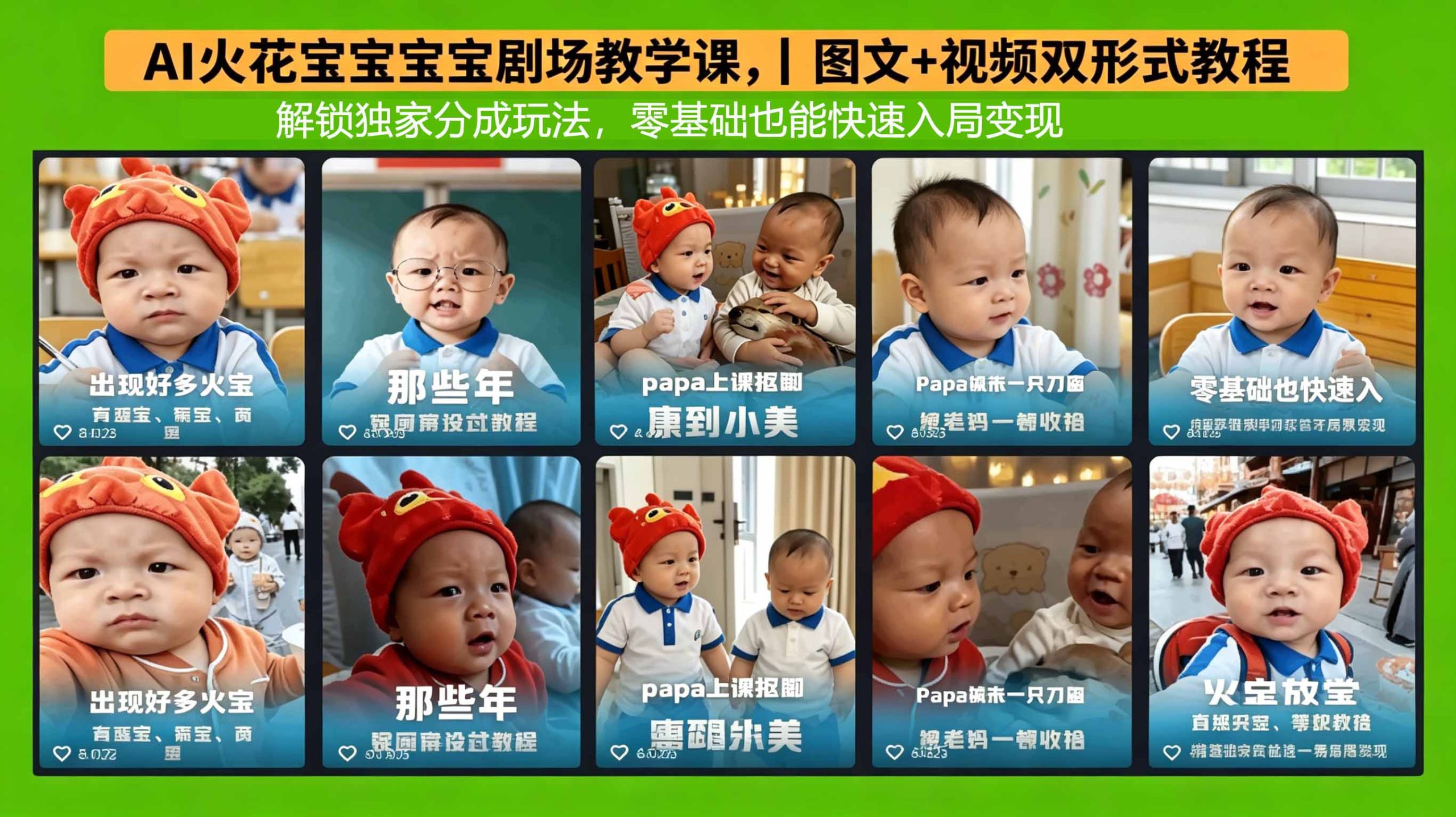 AI火花宝宝宝宝剧场教学课，图文+视频双形式教程，解锁独家分成玩法，零基础也能快速入局变现-好运多多