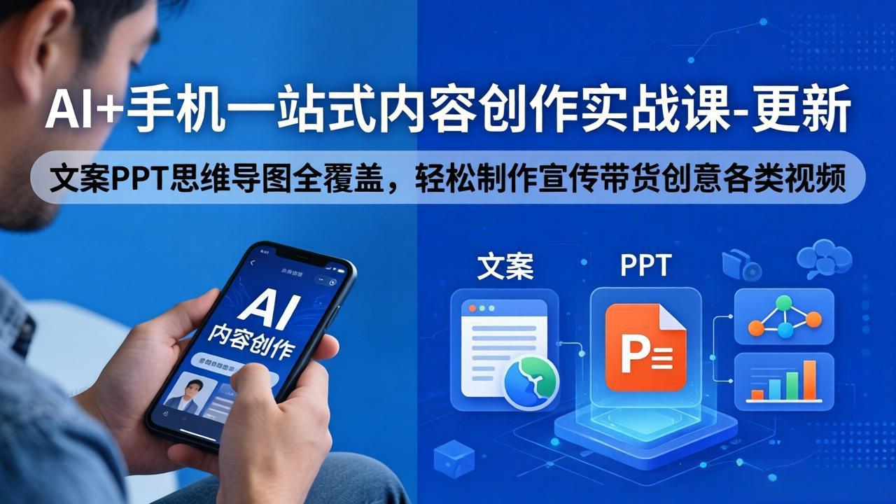 AI+手机一站式内容创作实战课-更新，文案PPT思维导图全覆盖，轻松制作宣传带货创意各类视频-好运多多