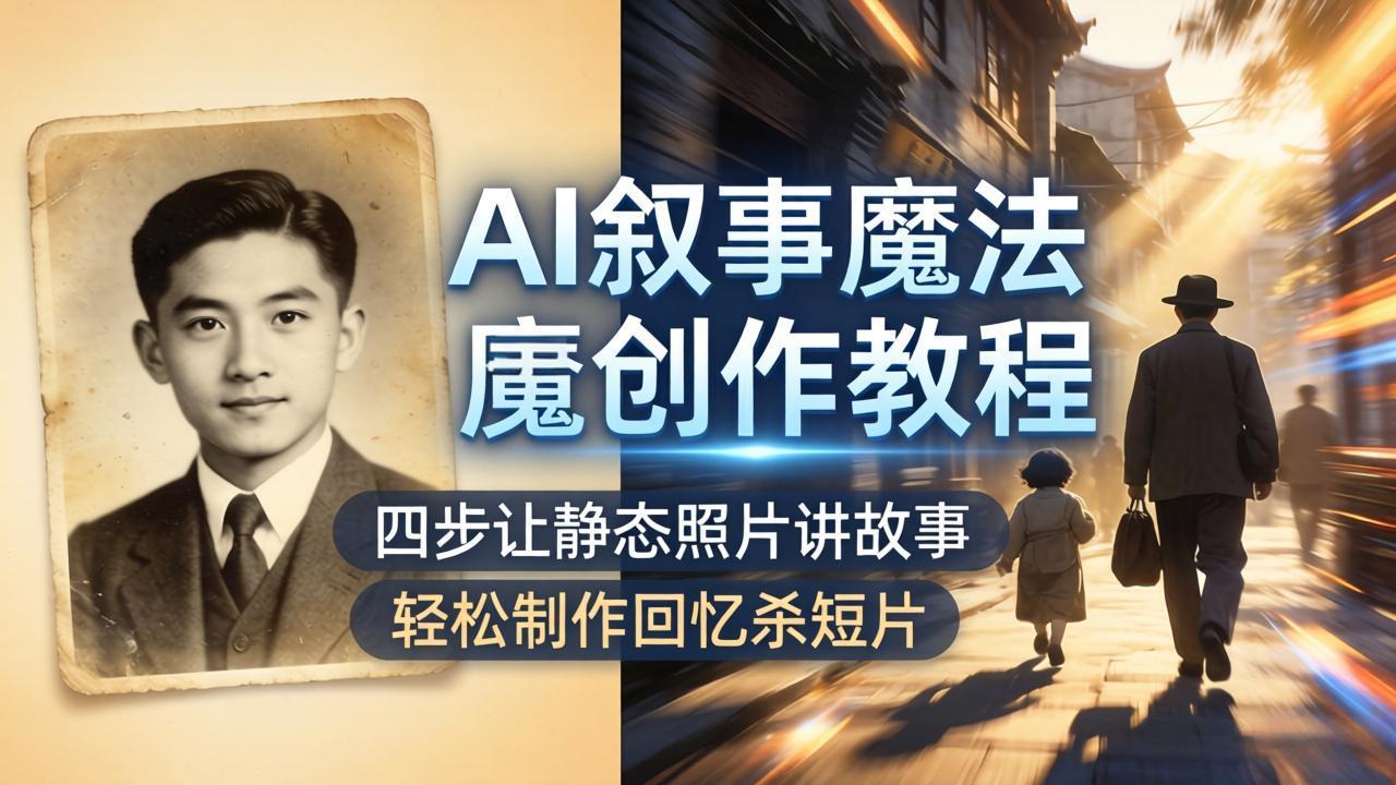 AI叙事魔法创作教程，四步让静态照片讲故事，老照片修复加动态特效，轻松制作回忆杀短片-好运多多