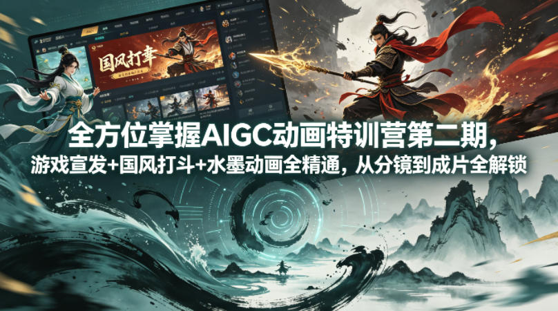 全方位掌握AIGC动画特训营第二期，游戏宣发+国风打斗+水墨动画全精通，从分镜到成片全解锁-好运多多