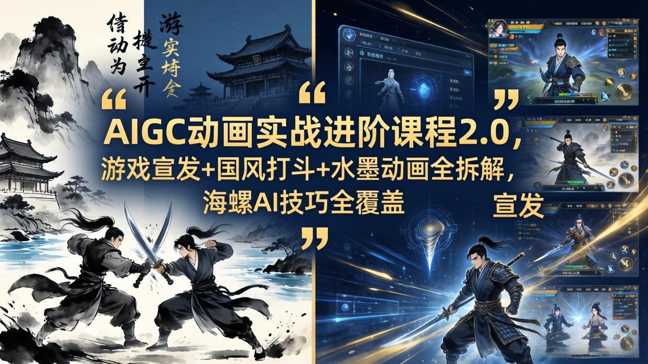 AIGC动画实战进阶课程2.0，游戏宣发+国风打斗+水墨动画全拆解，海螺AI技巧全覆盖-好运多多