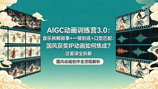 AIGC动画训练营3.0：音乐拆解叙事+一镜到底+口型匹配：国风获奖IP动画如何炼成？这套课全拆解-好运多多