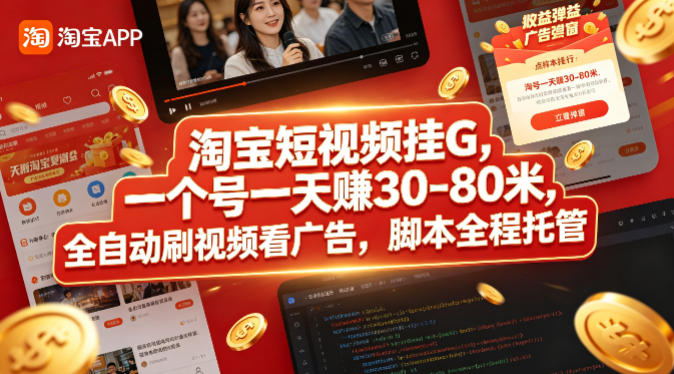 淘宝短视频挂G，一个号一天 賺30-80米，全自动刷视频看广告，脚本全程托管【揭秘】-好运多多