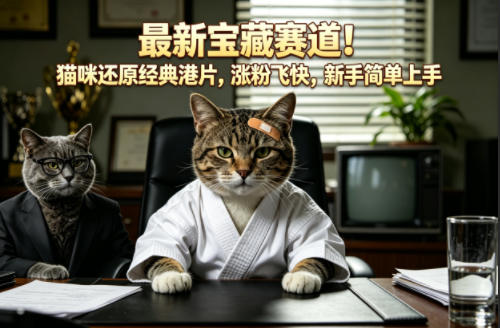 最新宝藏赛道！猫咪还原经典港片，涨粉飞快，新手简单上手-好运多多