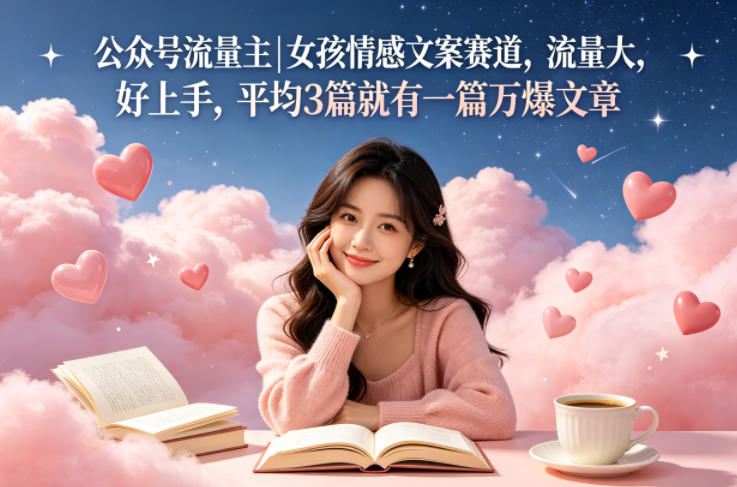 公众号流量主女孩情感文案赛道，流量大，好上手，平均3篇就有一篇万爆文章-好运多多