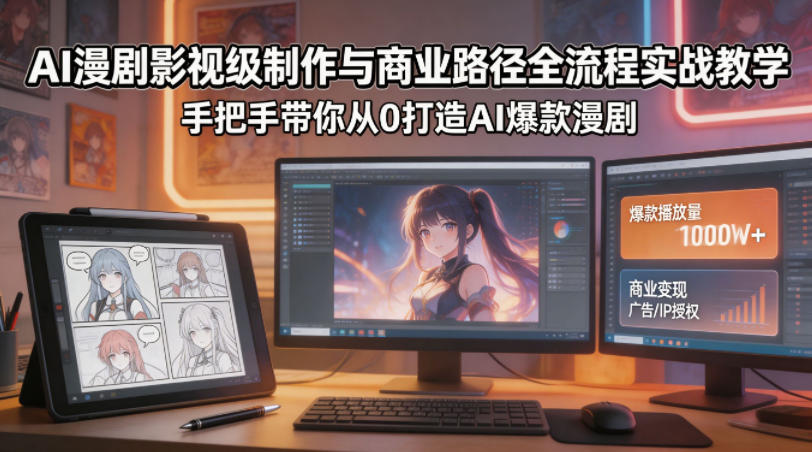 AI漫剧影视级制作与商业路径全流程实战教学，手带你从0打造AI爆款漫剧-好运多多