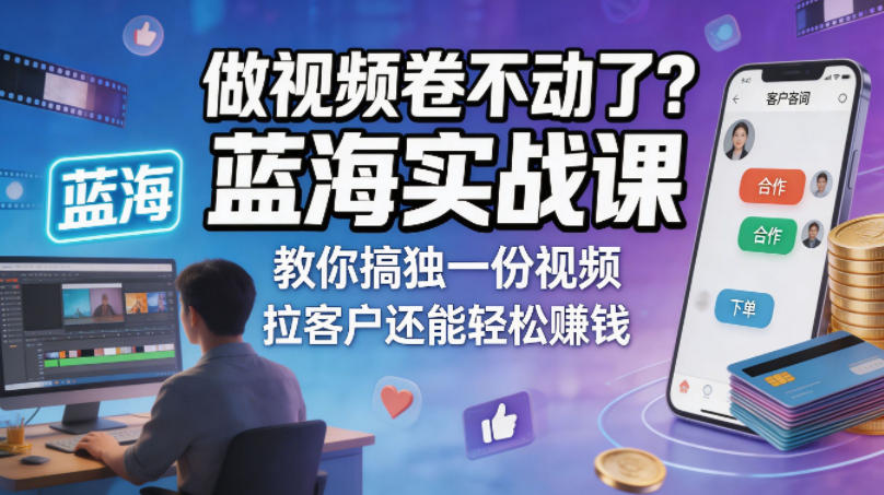 做视频卷不动了？蓝海实战课教你搞独一份视频，拉客户还能轻松賺钱！【原创双语字幕】-好运多多