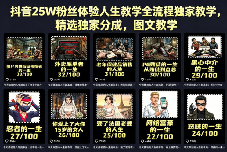 抖音25W粉丝体验人生教学全流程独家教学，精选独家分成，图文教学-好运多多