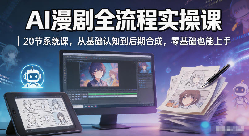 AI漫剧全流程实操课｜20节系统课，从基础认知到后期合成，零基础也能上手-好运多多