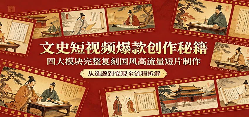文史短视频爆款创作秘籍：四大模块完整复刻国风高流量短片制作-好运多多