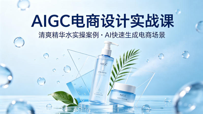 AIGC电商设计实战课，以清爽精华水为实操案例，教你用AI快速生成电商场景-好运多多