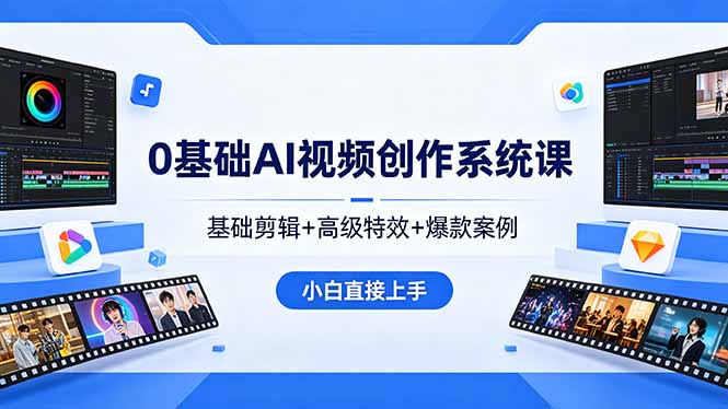 0基础AI视频创作系统课，基础剪辑+高级特效+爆款案例，小白直接上手-好运多多
