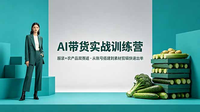 AI带货实战训练营，服装+农产品双赛道，从账号搭建到素材剪辑快速出单-好运多多