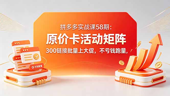拼多多实战课58期：原价卡活动矩阵，300链接批量上大促，不亏钱跑量-好运多多