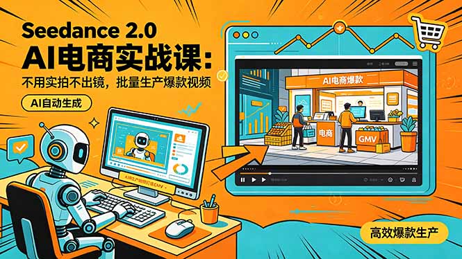 Seedance 2.0 AI电商实战课:不用实拍不出镜,批量生产爆款视频打爆GMV-好运多多
